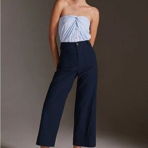 Anthropologie Maeve Colette linen blend wide leg cropped pants, Ink, 31